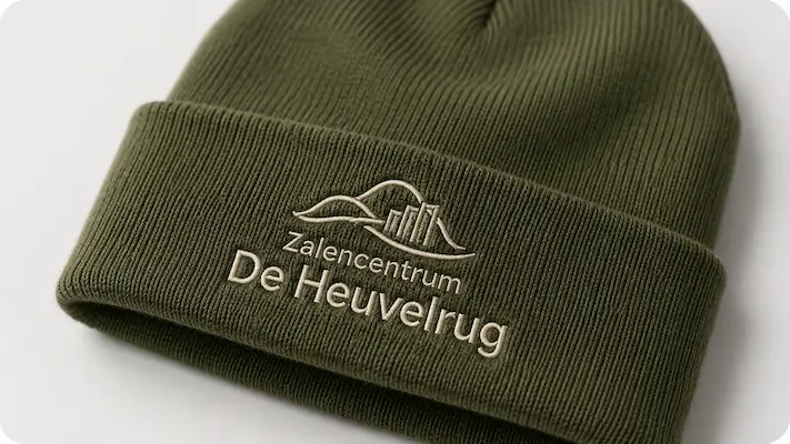 Geborduurde cap of beanie met logo van Zalencentrum De Heuvelrug