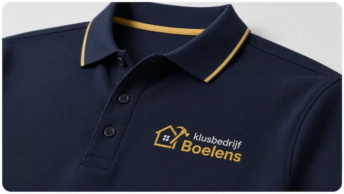 Geborduurde werkkleding met logo van Klusbedrijf Boelens