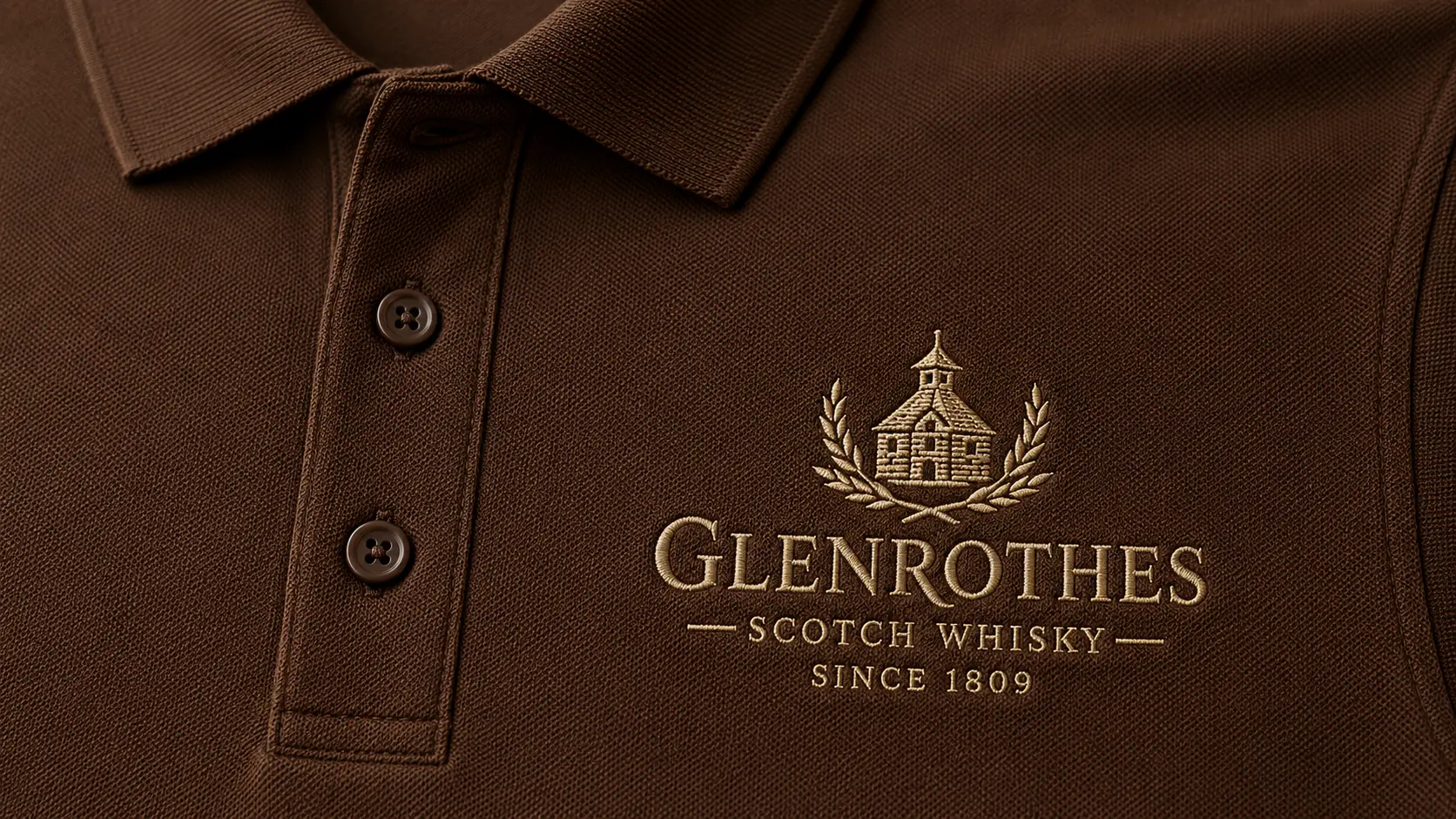 Geborduurde polo met logo van Glenrothes scotch whisky