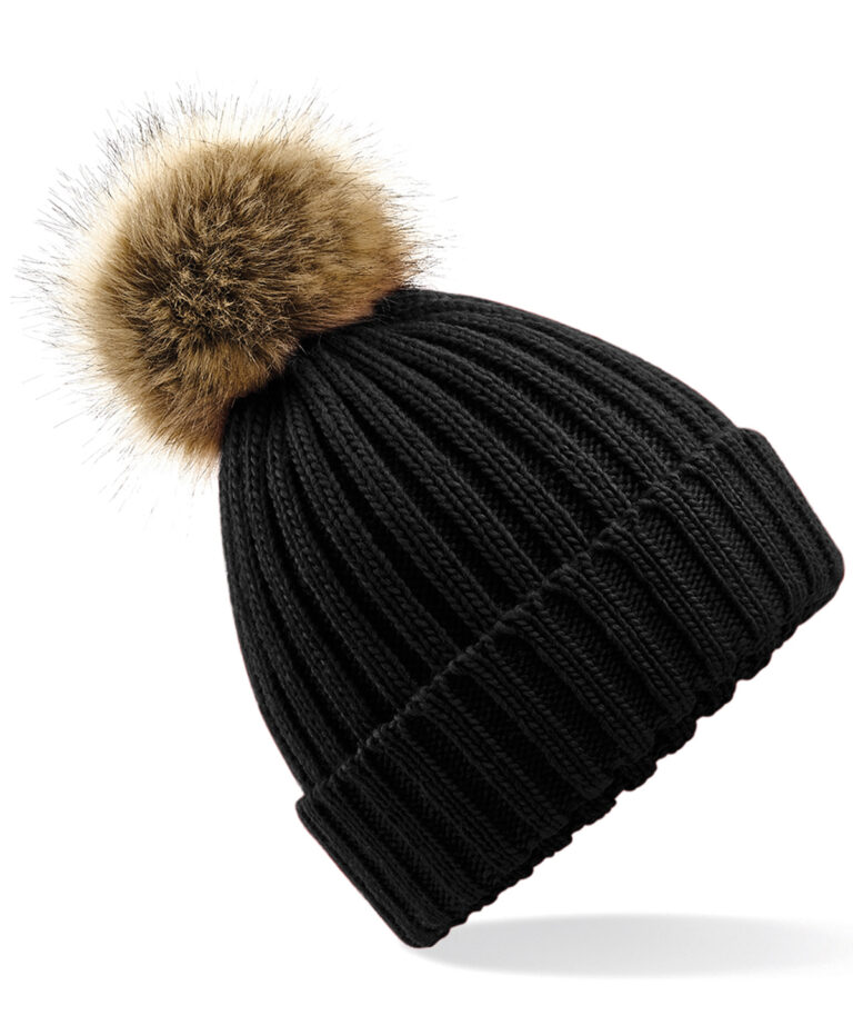 Grofgebreide Fur Pop Pom muts