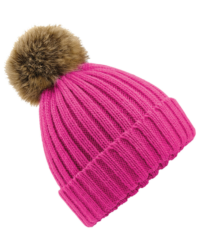 Grofgebreide Fur Pop Pom muts