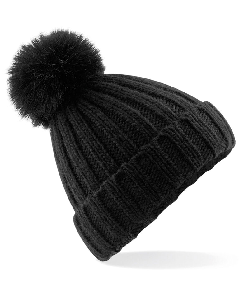 Verbier grofgebreide Fur Pop Pom muts