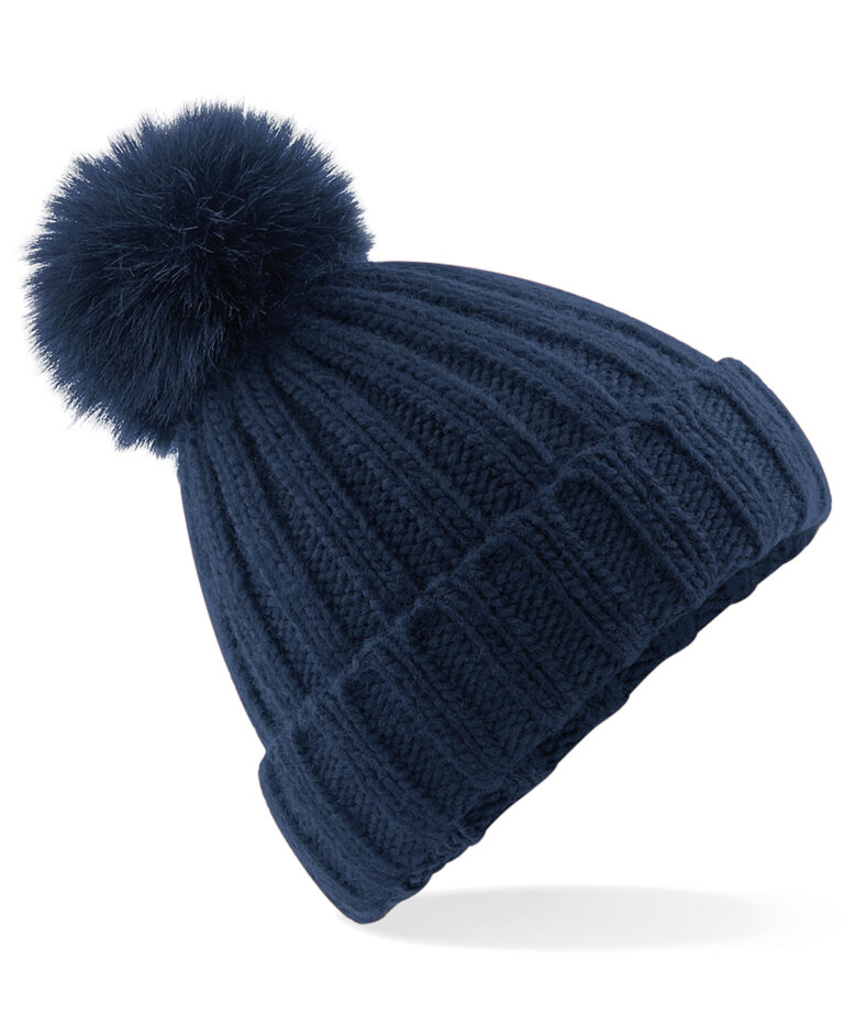 Verbier grofgebreide Fur Pop Pom muts