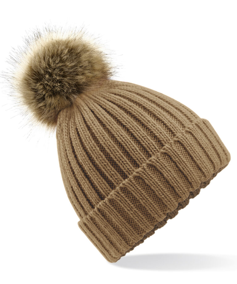 Grofgebreide Fur Pop Pom muts