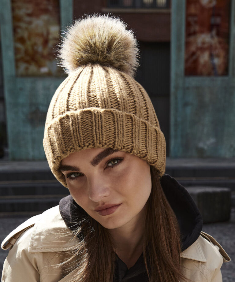 Grofgebreide Fur Pop Pom muts