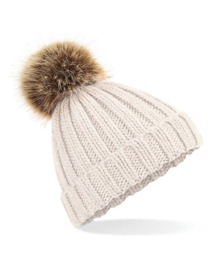 Grofgebreide Fur Pop Pom muts