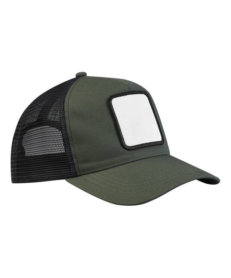 5-panel truckerpet met appliqué patch